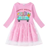 Girls Yarn Skirt Happy Easter Gnomies Car Long And Short Sleeve Dress