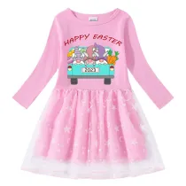 Girls Yarn Skirt Happy Easter Gnomies Car Long And Short Sleeve Dress
