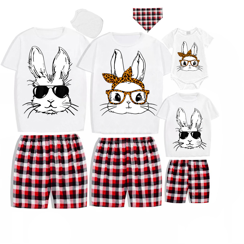 Easter Family Matching Pajamas Exclusive Design Happy Easter Bunny With Glasses White Pajamas Set