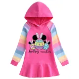 Girls Rainbow Happy Easter Cartoon Mice Eggs Long And Short Sleeve Casual Skirt