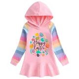 Girls Rainbow Happy Easter Egg Elements Long And Short Sleeve Casual Skirt