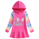 Girls Rainbow Happy Easter Bunny Ears Long And Short Sleeve Casual Skirt