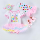 Baby Girls My First Easter 4 Pieces Short Sleeve Tutu Dress with Baby Socks and Headscarf