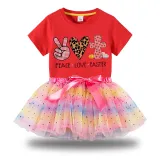 Girl Two Pieces Rainbow TuTu Happy Easter Peace Love Cross Princess Bubble Skirt
