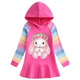 Girls Rainbow Happy Easter Bunny Flower Long And Short Sleeve Casual Skirt