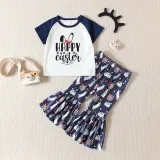 Baby Girls Happy Easter Two Pieces Rabbit T-shirts and Flared Pants Set
