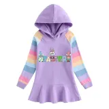 Girls Rainbow Happy Easter Slogan Gnomies Long And Short Sleeve Casual Skirt