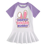 Girls Rainbow Happy Easter Bunny Slogan Long And Short Sleeve Casual Skirt