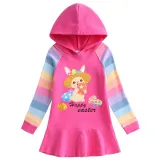 Girls Rainbow Happy Easter Egg Bunny Long And Short Sleeve Casual Skirt