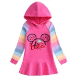 Girls Rainbow Happy Easter Cartoon Mouse Long And Short Sleeve Casual Skirt