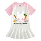 Girls Rainbow Happy Easter Carrot Egg Bunny Long And Short Sleeve Casual Skirt
