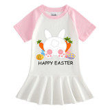 Girls Rainbow Happy Easter Carrot Egg Bunny Long And Short Sleeve Casual Skirt