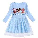 Girls Yarn Skirt Happy Easter Peace Love Cross Long And Short Sleeve Dress