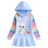 Girls Rainbow Happy Easter Egg Bunny Princess Long And Short Sleeve Casual Skirt