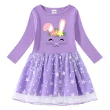 Girls Yarn Skirt Happy Easter Smile Bunny Long And Short Sleeve Dress