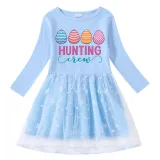 Girls Yarn Skirt Happy Easter Hunting Crew Eggs Long And Short Sleeve Dress