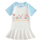 Girls Rainbow Happy Easter Egg Bunny Long And Short Sleeve Casual Skirt