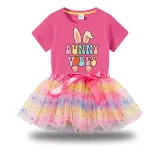 Girl Two Pieces Rainbow TuTu Happy Easter Bunny Vibes Princess Bubble Skirt
