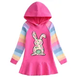 Girls Rainbow Happy Easter Bunny Flower Butterfly Long And Short Sleeve Casual Skirt