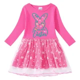 Girls Yarn Skirt Happy Easter Elements Long And Short Sleeve Dress