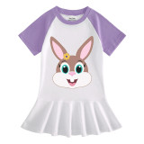 Girls Rainbow Happy Easter Cute Bunny Long And Short Sleeve Casual Skirt