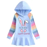 Girls Rainbow Happy Easter Name Custom Bunny Long And Short Sleeve Casual Skirt