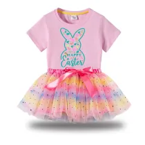 Girl Two Pieces Rainbow TuTu Happy Easter Elements Princess Bubble Skirt