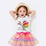 Girl Two Pieces Rainbow TuTu Happy Easter Egg Bunny Princess Bubble Skirt