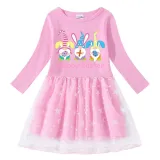 Girls Yarn Skirt Happy Easter Gnomies Bunny Long And Short Sleeve Dress