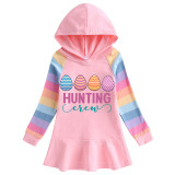 Girls Rainbow Happy Easter Hunting Crew Eggs Long And Short Sleeve Casual Skirt