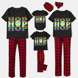 Easter Family Matching Pajamas Exclusive Design Happy Easter Colorful Hop Egg Black Pajamas Set