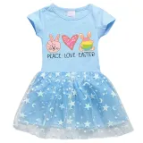 Girls Yarn Skirt Happy Easter Peace Love Bunny Long And Short Sleeve Dress