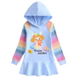 Girls Rainbow Happy Easter Egg Bunny Long And Short Sleeve Casual Skirt