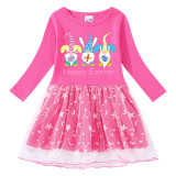 Girls Yarn Skirt Happy Easter Gnomies Bunny Long And Short Sleeve Dress