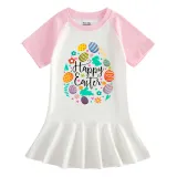 Girls Rainbow Happy Easter Egg Elements Long And Short Sleeve Casual Skirt