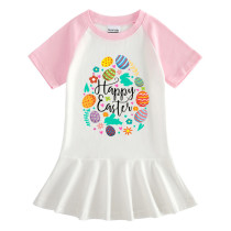 Girls Rainbow Happy Easter Egg Elements Long And Short Sleeve Casual Skirt