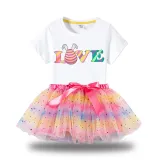 Girl Two Pieces Rainbow TuTu Happy Easter Egg Love Princess Bubble Skirt