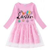 Girls Yarn Skirt Happy Easter Eggs Long And Short Sleeve Dress