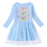 Girls Yarn Skirt Happy Easter Bunny Wreath Long And Short Sleeve Dress