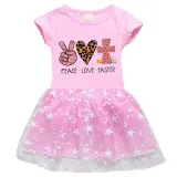 Girls Yarn Skirt Happy Easter Peace Love Cross Long And Short Sleeve Dress
