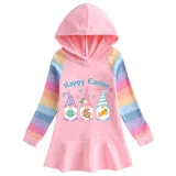 Girls Rainbow Happy Easter Gnomies Long And Short Sleeve Casual Skirt