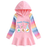 Girls Rainbow Happy Easter Gnomies Long And Short Sleeve Casual Skirt