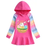 Girls Rainbow Happy Easter Basket Bunny Flower Butterfly Long And Short Sleeve Casual Skirt