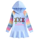 Girls Rainbow Happy Easter Rabbits Long And Short Sleeve Casual Skirt