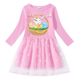 Girls Yarn Skirt Happy Easter Basket Bunny Flower Butterfly Long And Short Sleeve Dress