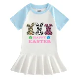 Girls Rainbow Happy Easter Rabbits Long And Short Sleeve Casual Skirt