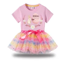 Girl Two Pieces Rainbow TuTu Happy Easter Bunny Flower Egg Princess Bubble Skirt