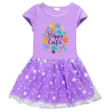 Girls Yarn Skirt Happy Easter Egg Elements Long And Short Sleeve Dress
