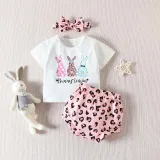 Baby Girls Happy Easter Two Pieces Chillin' with My Peeps T-shirts and Leopard Shorts Set