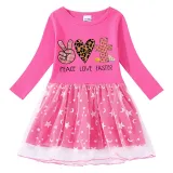 Girls Yarn Skirt Happy Easter Peace Love Cross Long And Short Sleeve Dress